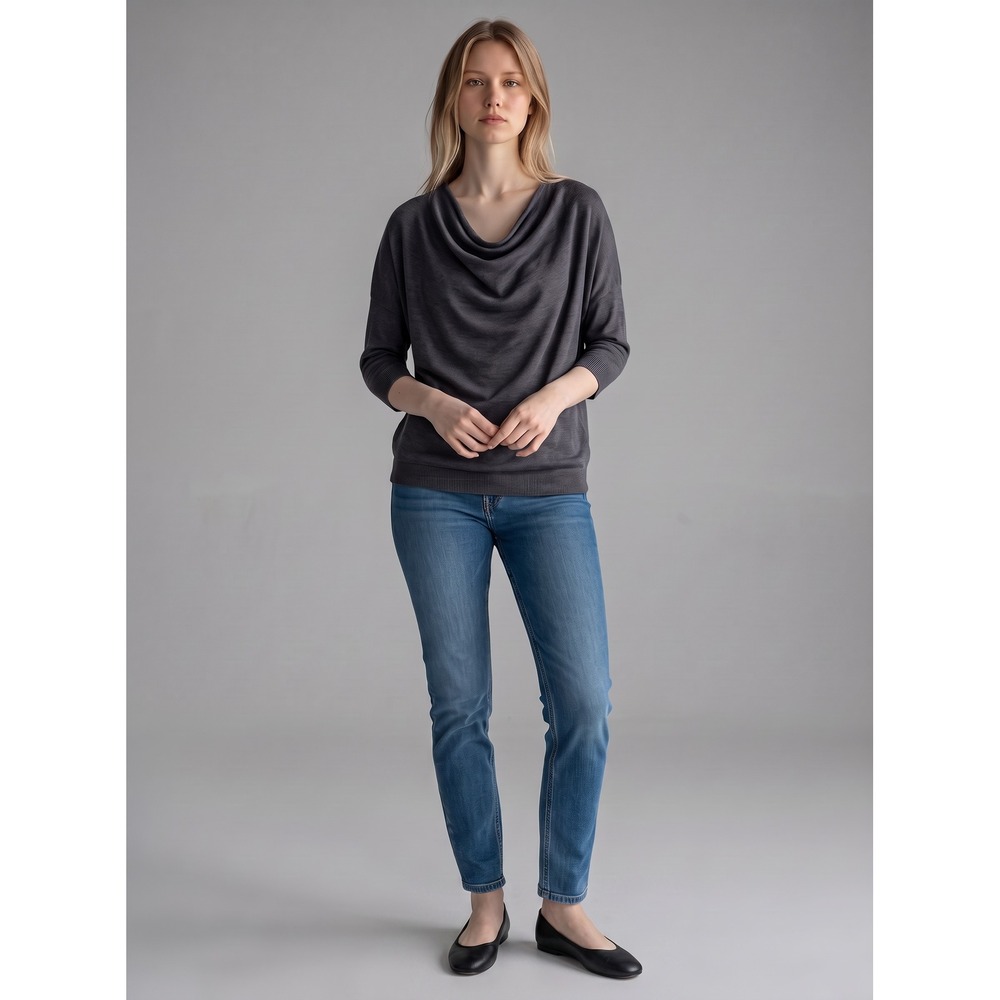 Valerie Louthan Scotland Cashmere Silk Cowl Neck Knit Top Scotland 3/4 Sleeve - Picture 2 of 8